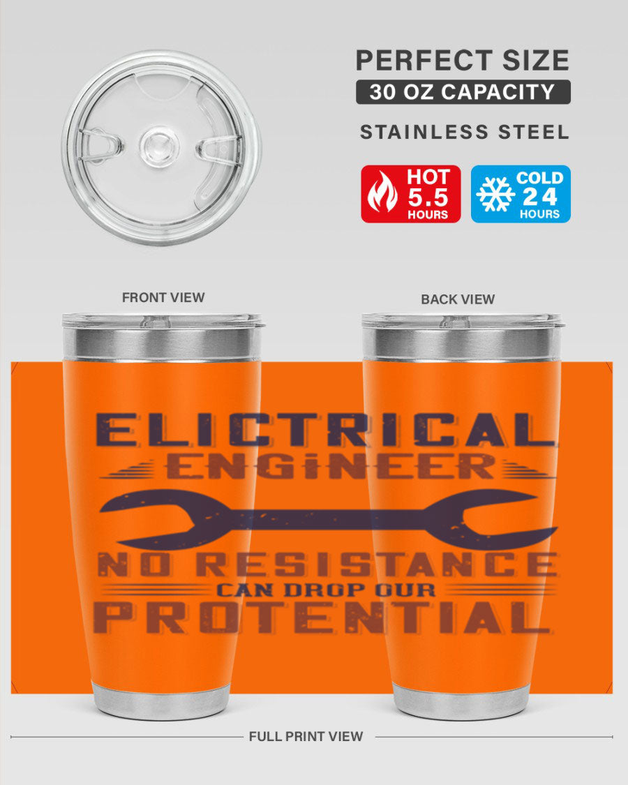 Electrical engineer themed stainless steel tumbler with double wall vacuum insulation, featuring a drink-thru lid and printed design.