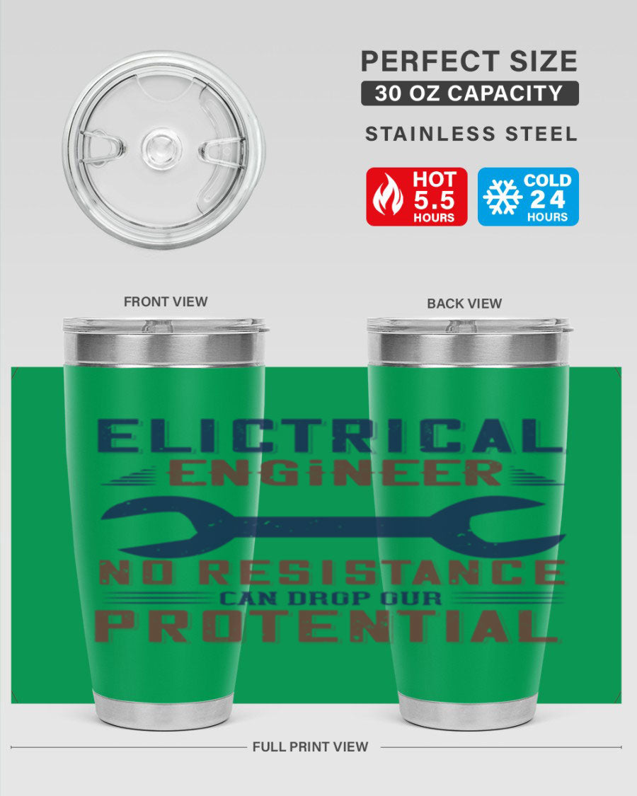 Electrical engineer themed stainless steel tumbler with double wall vacuum insulation, featuring a drink-thru lid and printed design.