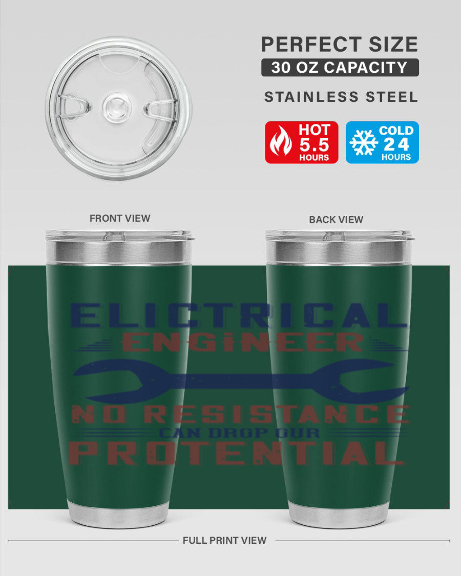 Electrical engineer themed stainless steel tumbler with double wall vacuum insulation, featuring a drink-thru lid and printed design.