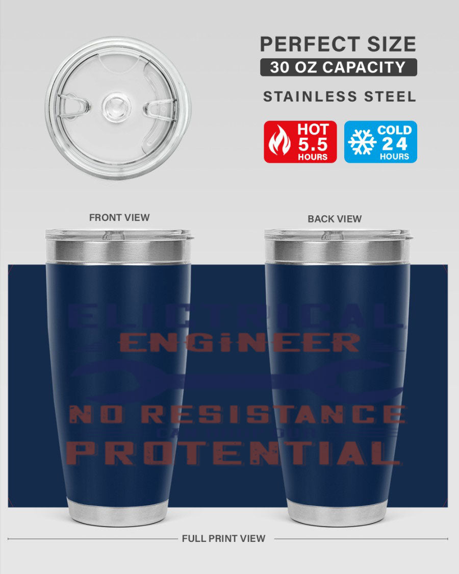 Electrical engineer themed stainless steel tumbler with double wall vacuum insulation, featuring a drink-thru lid and printed design.