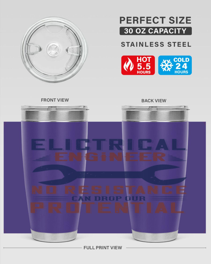 Electrical engineer themed stainless steel tumbler with double wall vacuum insulation, featuring a drink-thru lid and printed design.