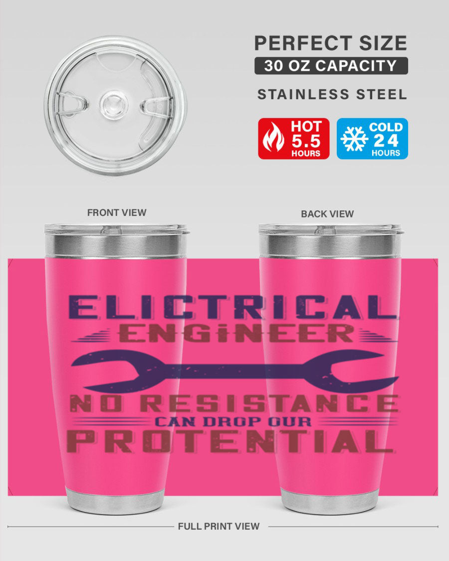 Electrical engineer themed stainless steel tumbler with double wall vacuum insulation, featuring a drink-thru lid and printed design.