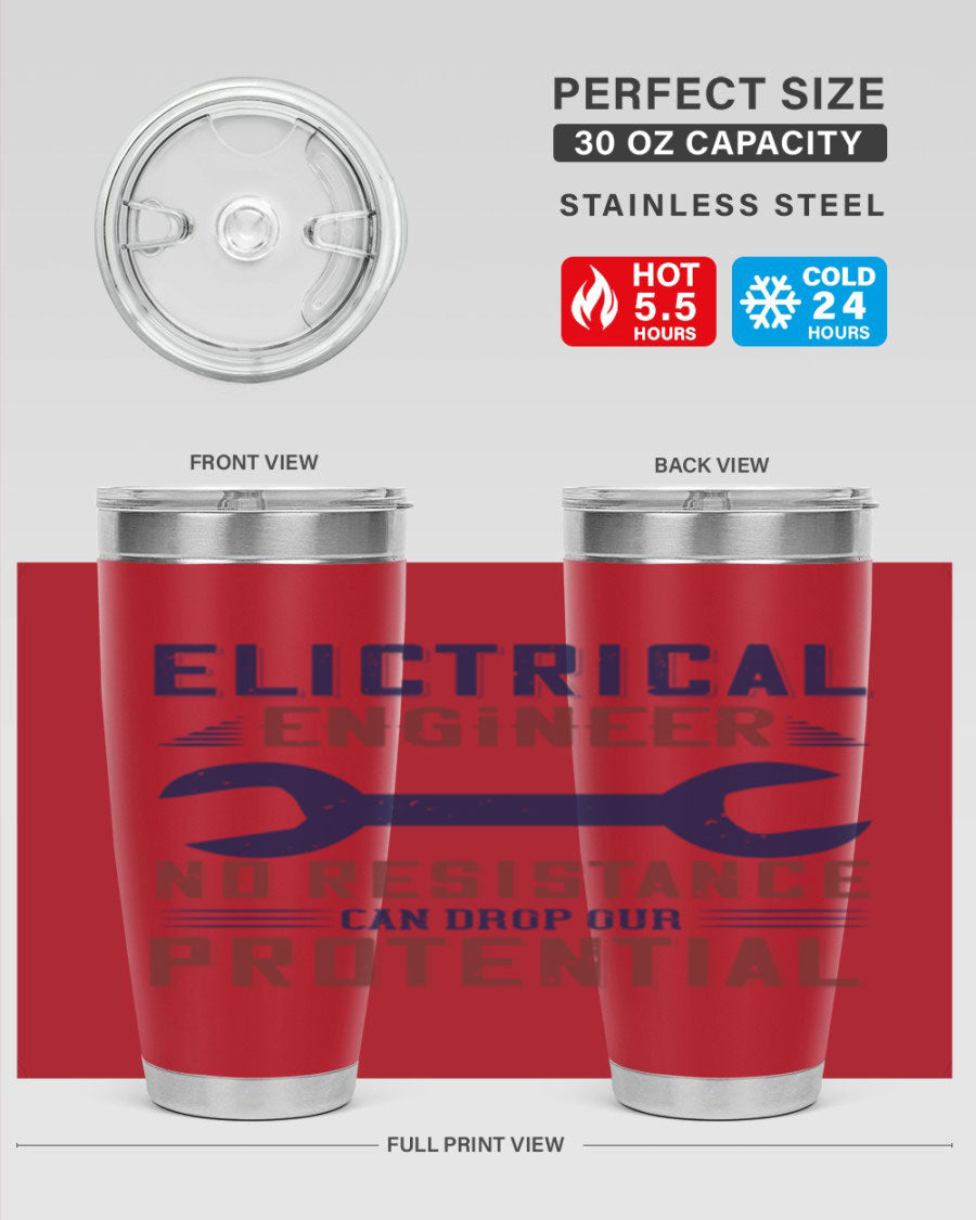 Electrical engineer themed stainless steel tumbler with double wall vacuum insulation, featuring a drink-thru lid and printed design.