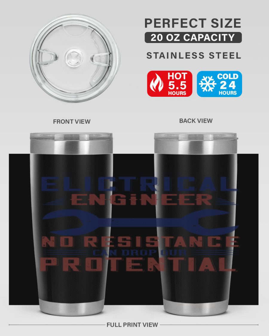 Electrical engineer themed stainless steel tumbler with double wall vacuum insulation, featuring a drink-thru lid and printed design.