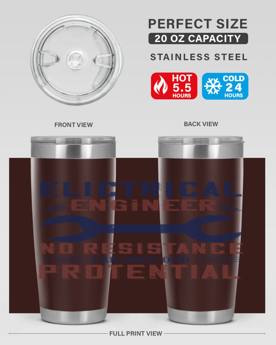 Electrical engineer themed stainless steel tumbler with double wall vacuum insulation, featuring a drink-thru lid and printed design.