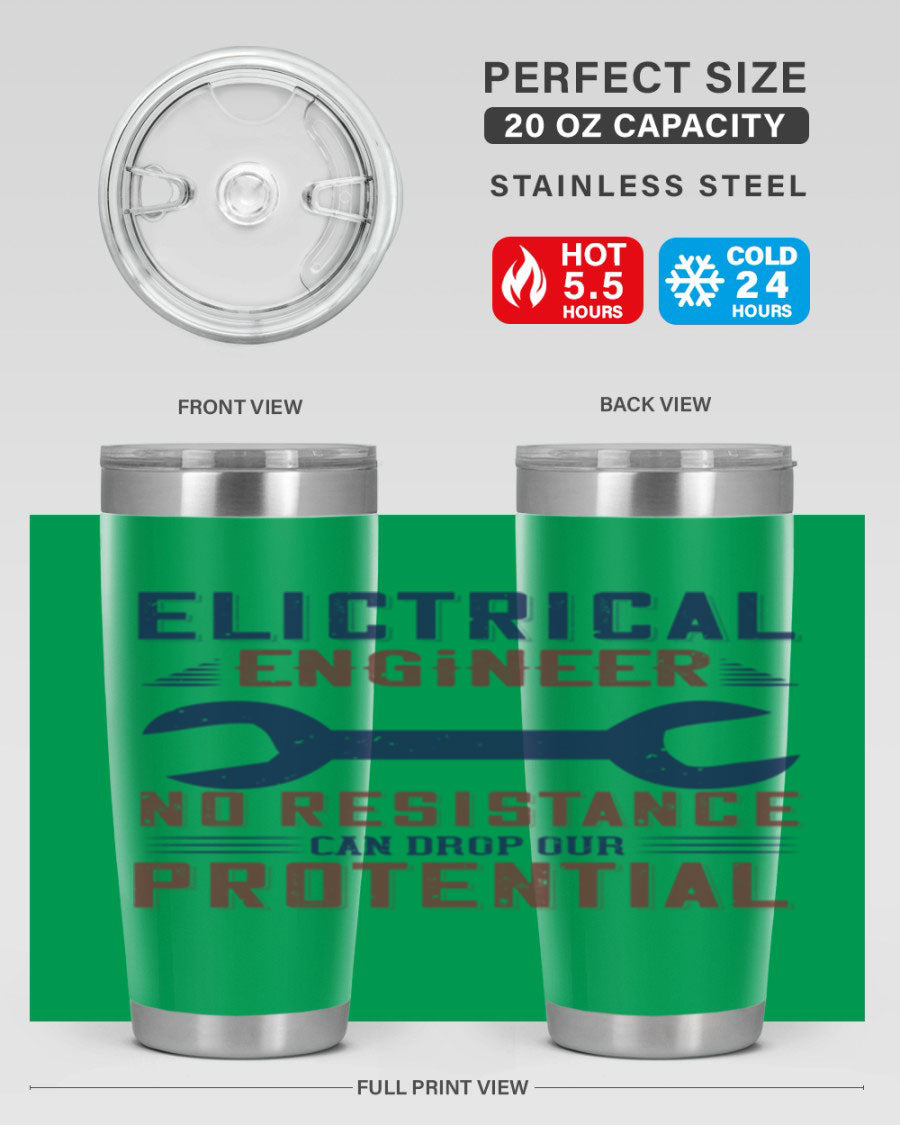 Electrical engineer themed stainless steel tumbler with double wall vacuum insulation, featuring a drink-thru lid and printed design.