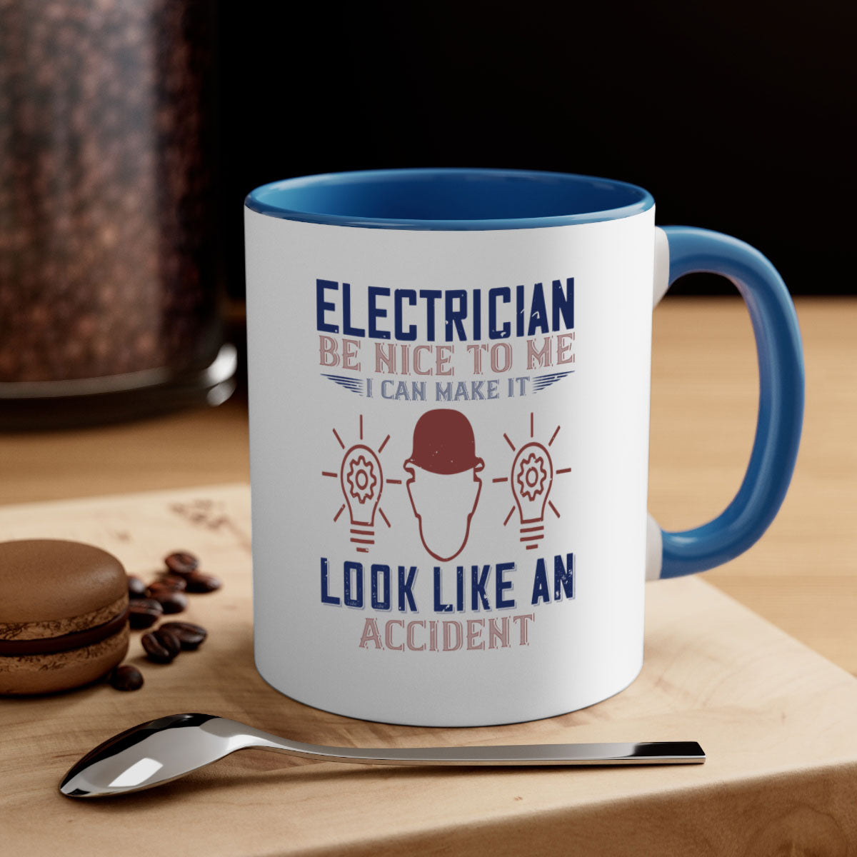 Electrician nice to me mug with colorful handle and glossy finish, available in multiple colors and sizes.