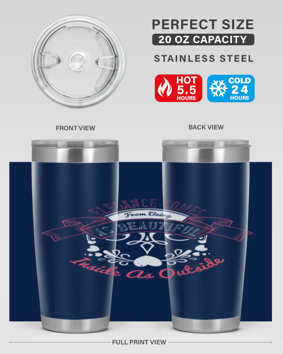 Elegance Style 213# stainless steel tumbler in 20oz and 30oz sizes, showcasing double wall vacuum insulation and a sleek design.