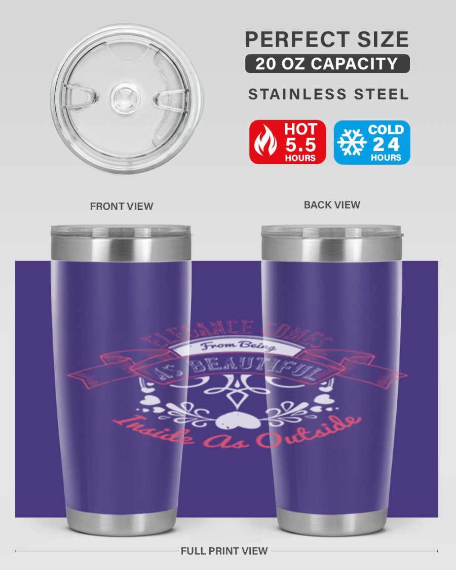 Elegance Style 213# stainless steel tumbler in 20oz and 30oz sizes, showcasing double wall vacuum insulation and a sleek design.