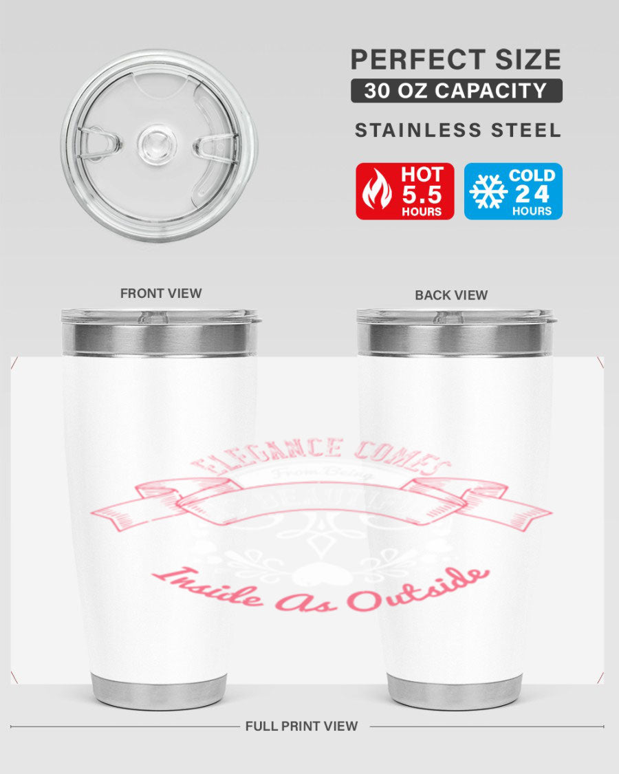 Elegance Style 213# stainless steel tumbler in 20oz and 30oz sizes, showcasing double wall vacuum insulation and a sleek design.