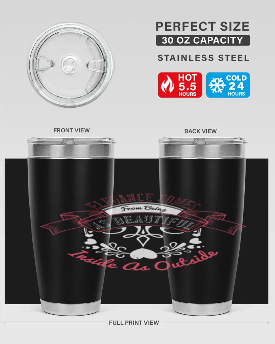 Elegance Style 213# stainless steel tumbler in 20oz and 30oz sizes, showcasing double wall vacuum insulation and a sleek design.