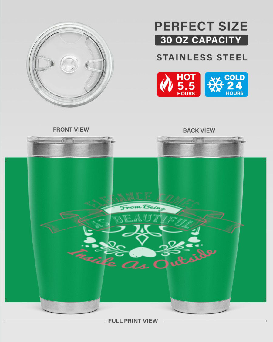 Elegance Style 213# stainless steel tumbler in 20oz and 30oz sizes, showcasing double wall vacuum insulation and a sleek design.