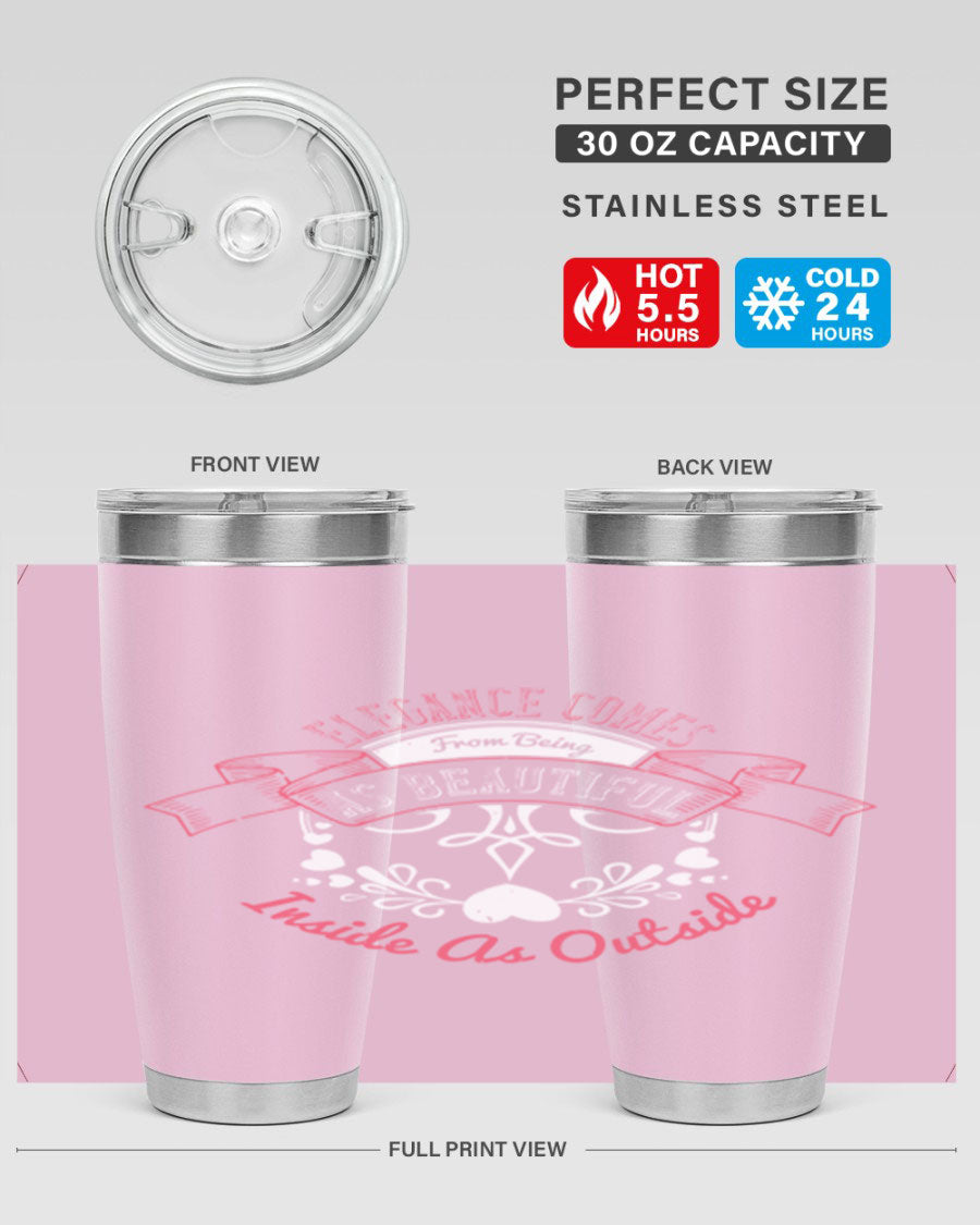 Elegance Style 213# stainless steel tumbler in 20oz and 30oz sizes, showcasing double wall vacuum insulation and a sleek design.