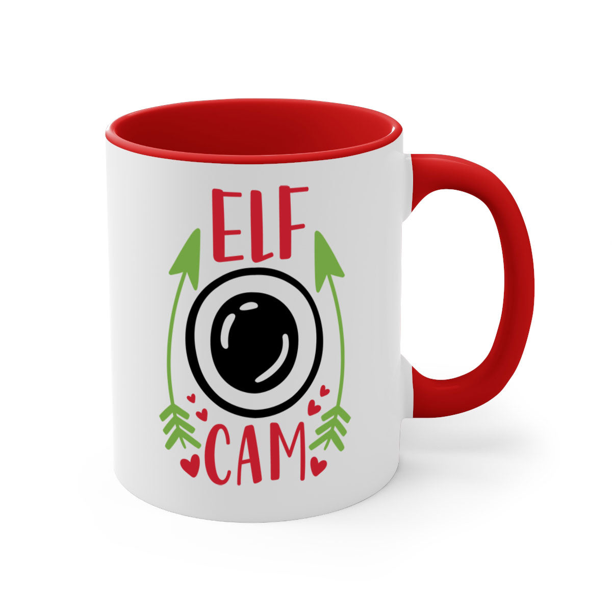elf cam 279# Christmas Mug with two-tone design, featuring a colored handle and interior, glossy finish, available in multiple colors.