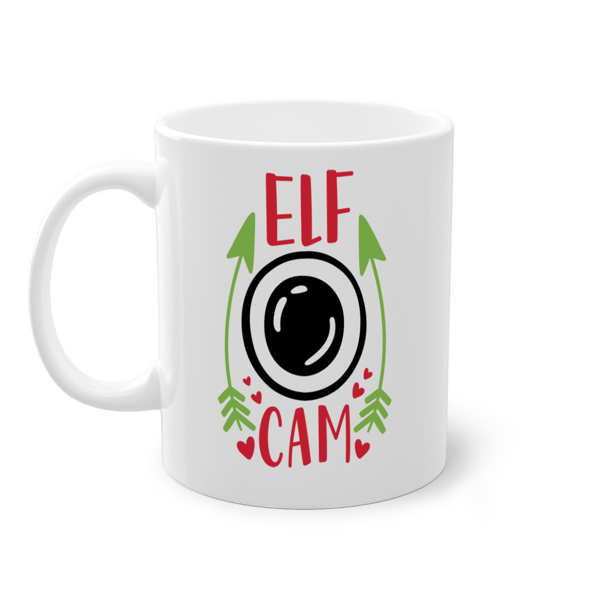 elf cam 279# Christmas Mug with two-tone design, featuring a colored handle and interior, glossy finish, available in multiple colors.
