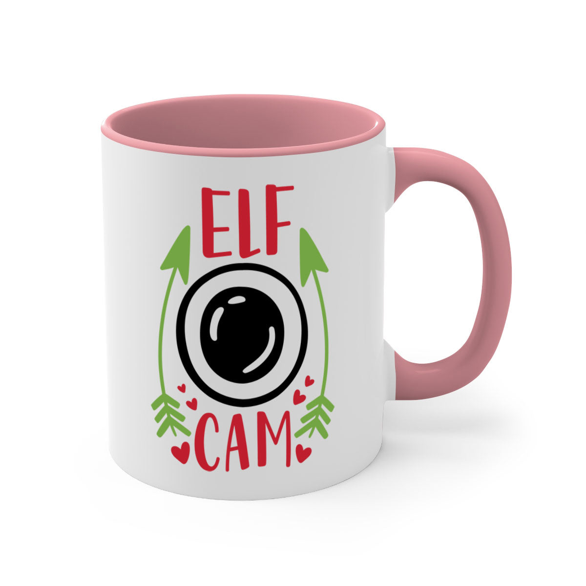 elf cam 279# Christmas Mug with two-tone design, featuring a colored handle and interior, glossy finish, available in multiple colors.