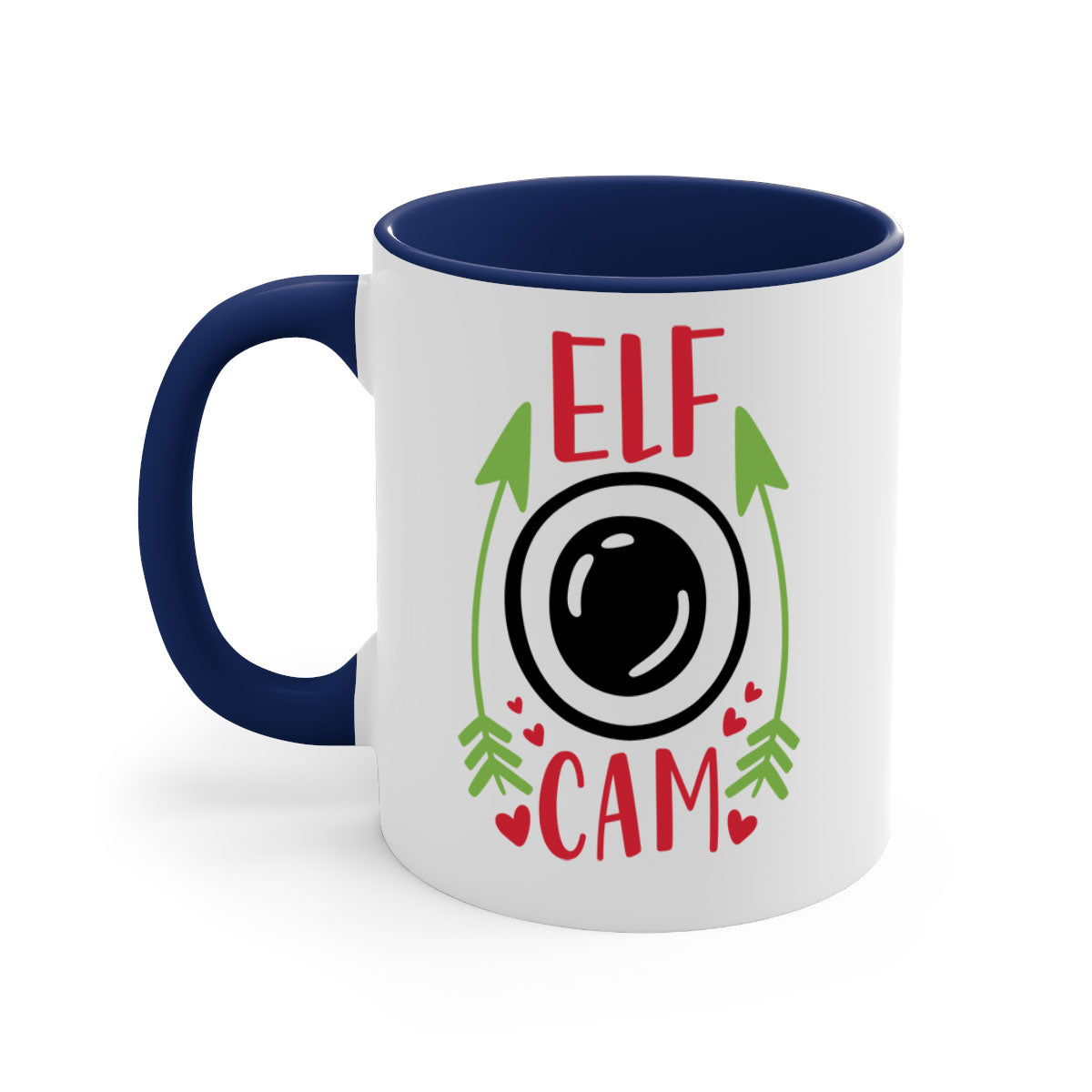elf cam 279# Christmas Mug with two-tone design, featuring a colored handle and interior, glossy finish, available in multiple colors.