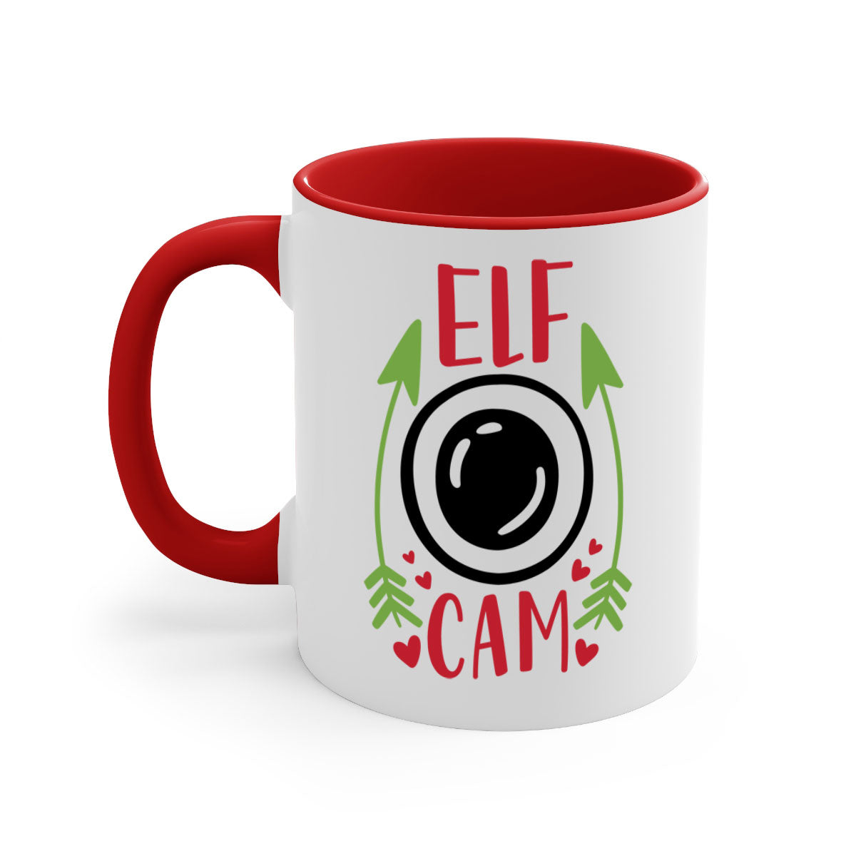 elf cam 279# Christmas Mug with two-tone design, featuring a colored handle and interior, glossy finish, available in multiple colors.