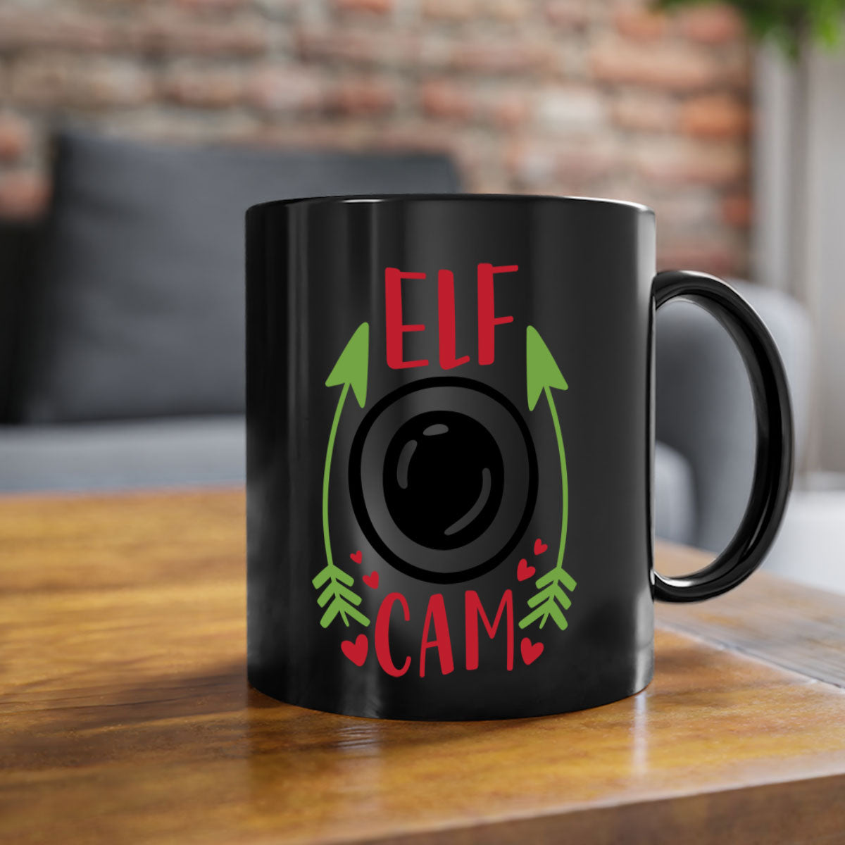 elf cam 279# Christmas Mug with two-tone design, featuring a colored handle and interior, glossy finish, available in multiple colors.