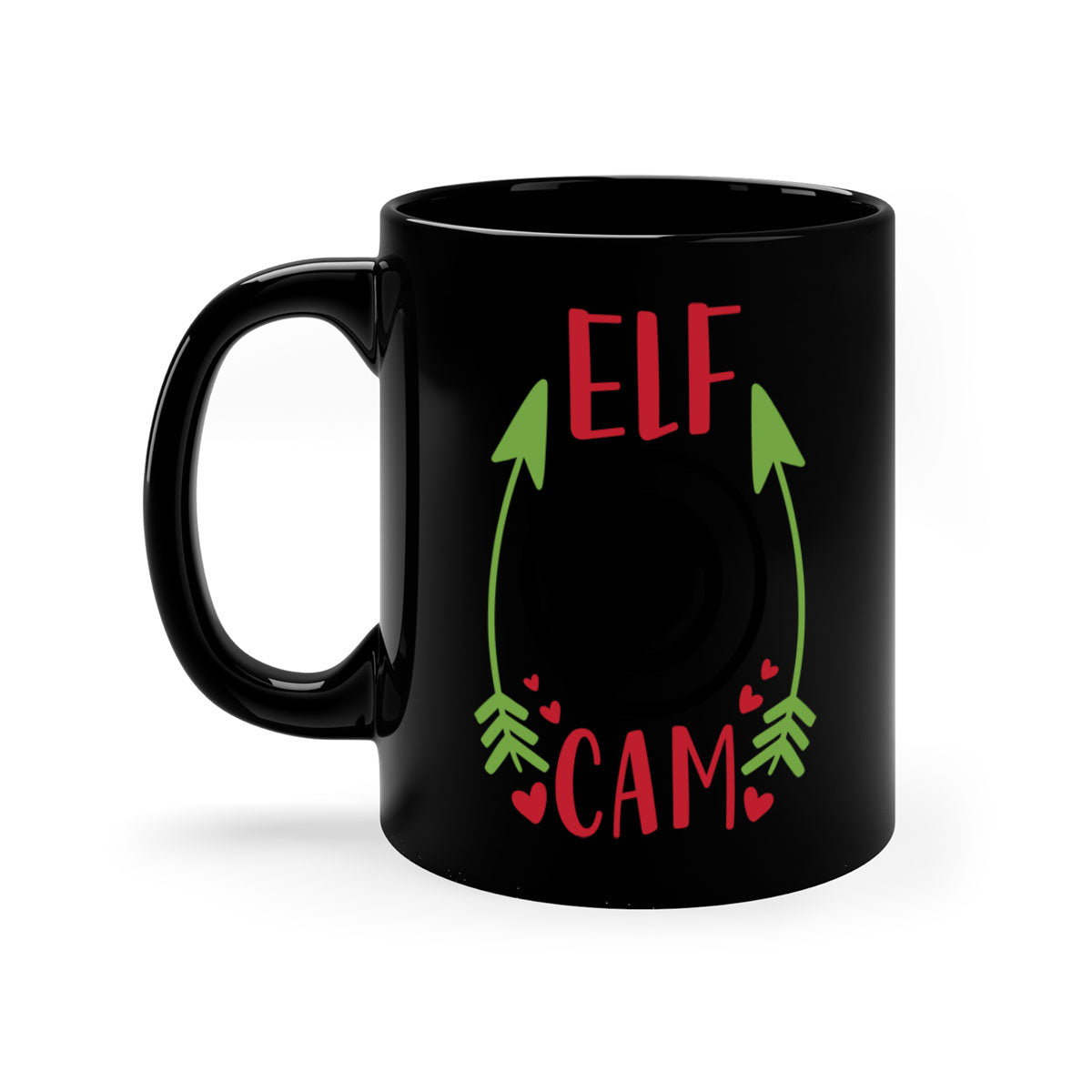 elf cam 279# Christmas Mug with two-tone design, featuring a colored handle and interior, glossy finish, available in multiple colors.