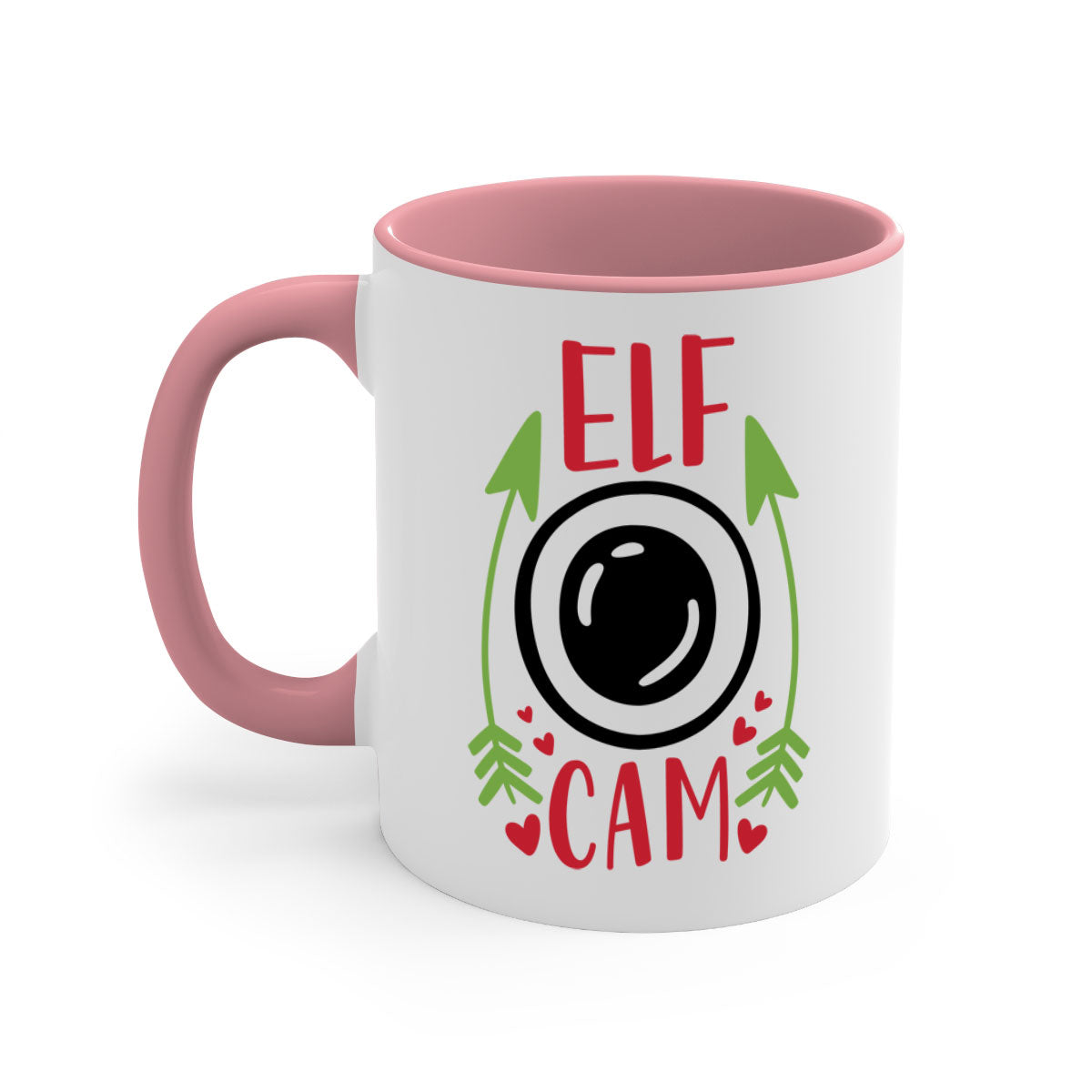 elf cam 279# Christmas Mug with two-tone design, featuring a colored handle and interior, glossy finish, available in multiple colors.