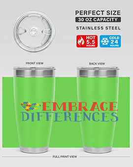 Embrace Differences Style 13# Autism Tumbler in stainless steel with a vibrant design promoting inclusivity.