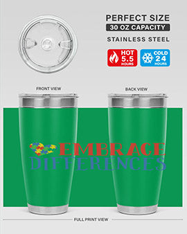 Embrace Differences Style 13# Autism Tumbler in stainless steel with a vibrant design promoting inclusivity.
