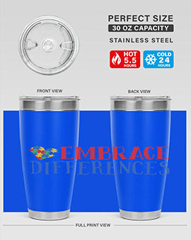 Embrace Differences Style 13# Autism Tumbler in stainless steel with a vibrant design promoting inclusivity.