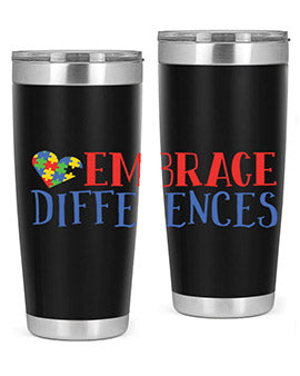 Embrace Differences Style 13# Autism Tumbler in stainless steel with a vibrant design promoting inclusivity.