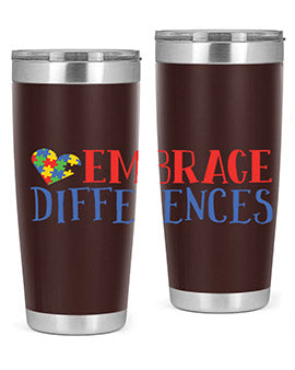 Embrace Differences Style 13# Autism Tumbler in stainless steel with a vibrant design promoting inclusivity.