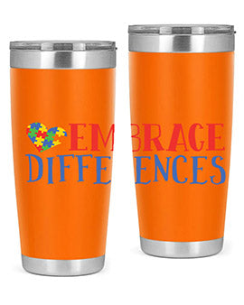 Embrace Differences Style 13# Autism Tumbler in stainless steel with a vibrant design promoting inclusivity.