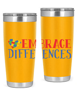 Embrace Differences Style 13# Autism Tumbler in stainless steel with a vibrant design promoting inclusivity.