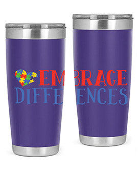 Embrace Differences Style 13# Autism Tumbler in stainless steel with a vibrant design promoting inclusivity.