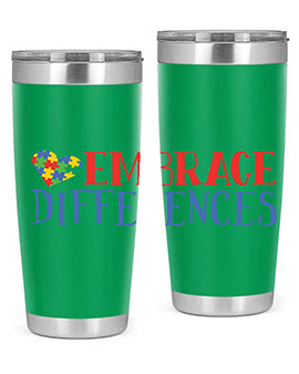 Embrace Differences Style 13# Autism Tumbler in stainless steel with a vibrant design promoting inclusivity.