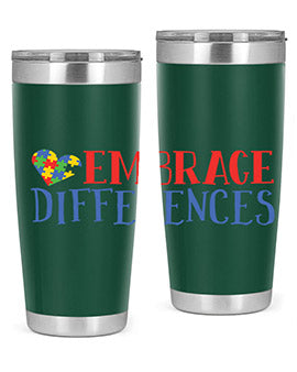 Embrace Differences Style 13# Autism Tumbler in stainless steel with a vibrant design promoting inclusivity.