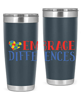 Embrace Differences Style 13# Autism Tumbler in stainless steel with a vibrant design promoting inclusivity.