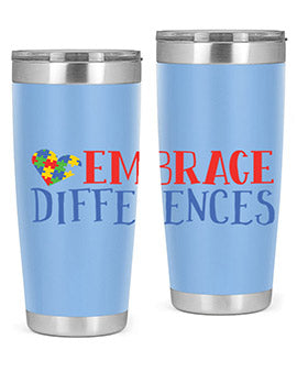 Embrace Differences Style 13# Autism Tumbler in stainless steel with a vibrant design promoting inclusivity.