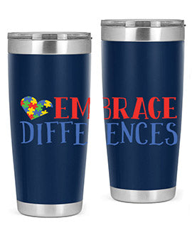 Embrace Differences Style 13# Autism Tumbler in stainless steel with a vibrant design promoting inclusivity.