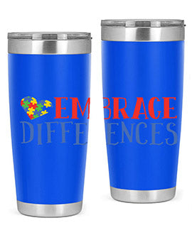 Embrace Differences Style 13# Autism Tumbler in stainless steel with a vibrant design promoting inclusivity.