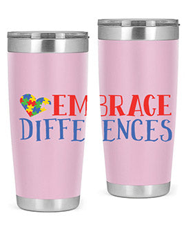 Embrace Differences Style 13# Autism Tumbler in stainless steel with a vibrant design promoting inclusivity.