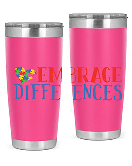 Embrace Differences Style 13# Autism Tumbler in stainless steel with a vibrant design promoting inclusivity.