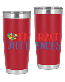 Embrace Differences Style 13# Autism Tumbler in stainless steel with a vibrant design promoting inclusivity.