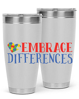 Embrace Differences Style 13# Autism Tumbler in stainless steel with a vibrant design promoting inclusivity.