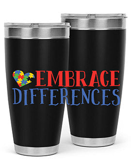 Embrace Differences Style 13# Autism Tumbler in stainless steel with a vibrant design promoting inclusivity.