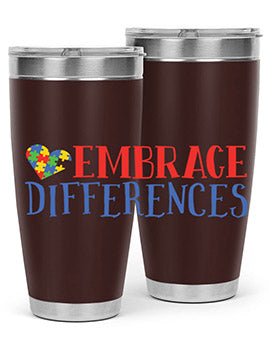 Embrace Differences Style 13# Autism Tumbler in stainless steel with a vibrant design promoting inclusivity.