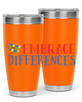 Embrace Differences Style 13# Autism Tumbler in stainless steel with a vibrant design promoting inclusivity.
