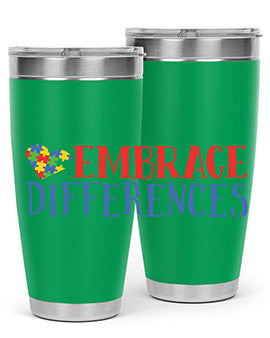 Embrace Differences Style 13# Autism Tumbler in stainless steel with a vibrant design promoting inclusivity.