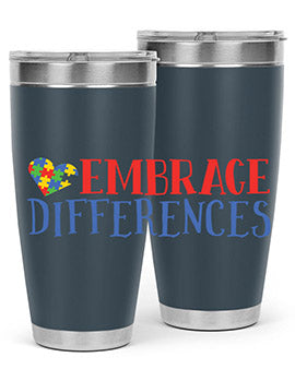 Embrace Differences Style 13# Autism Tumbler in stainless steel with a vibrant design promoting inclusivity.