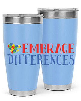 Embrace Differences Style 13# Autism Tumbler in stainless steel with a vibrant design promoting inclusivity.