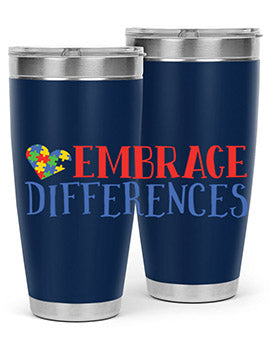 Embrace Differences Style 13# Autism Tumbler in stainless steel with a vibrant design promoting inclusivity.